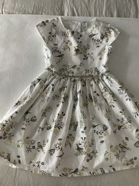 Carter’s Kid Size 7 Floral Bird Dress White Gold Party Spring